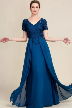 Blue A Line Mother of Bride Dress with Appliques