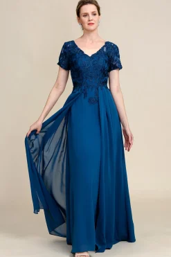 Blue A Line Mother of Bride Dress with Appliques