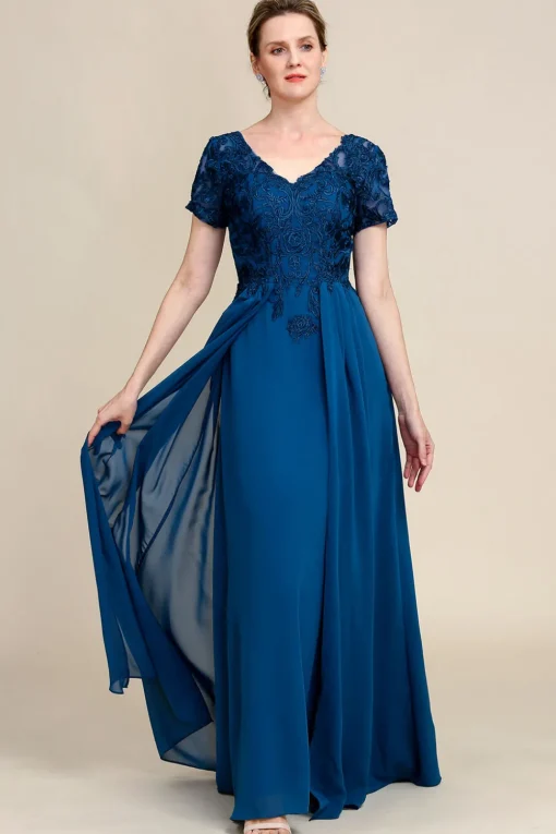 Blue A Line Mother of Bride Dress with Appliques