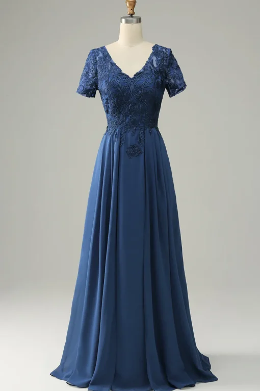 Blue A Line Mother of Bride Dress with Appliques
