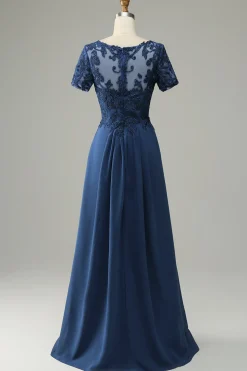Blue A Line Mother of Bride Dress with Appliques