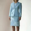 Blue Bodycon Round Neck 2 Piece Appliqued Mother of The Bride Dress
