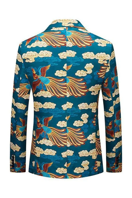 Blue Crane Jacquard Notched Lapel Men Blazer