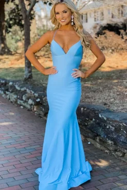 Blue Mermaid Simple Prom Dress with Lace-up Back