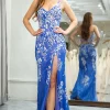 Blue Mermaid Spaghetti Straps Long Prom Dress with Appliques
