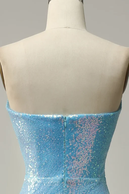Blue Mermaid Sparkly Prom Dress with Feather