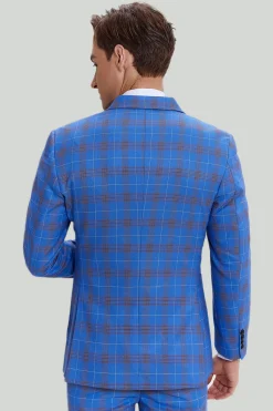 Blue Plaid Men's 3 Piece Tuxedo Suits
