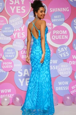 Blue Sheath Sparkly Prom Dress with Sequins