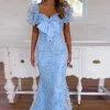 Blue Sparkly Sequins Mermaid Long Corset Prom Dress