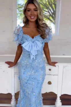 Blue Sparkly Sequins Mermaid Long Corset Prom Dress