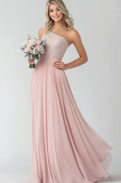 Blush A Line One Shoulder Lace Chiffon Bridesmaid Dress