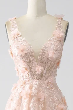 Blush A-Line Spaghetti Straps Long Prom Dress with Appliques