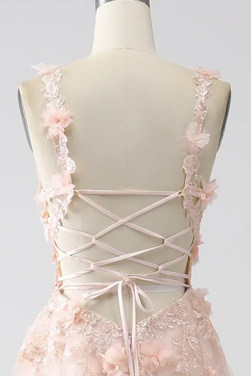 Blush A-Line Spaghetti Straps Long Prom Dress with Appliques