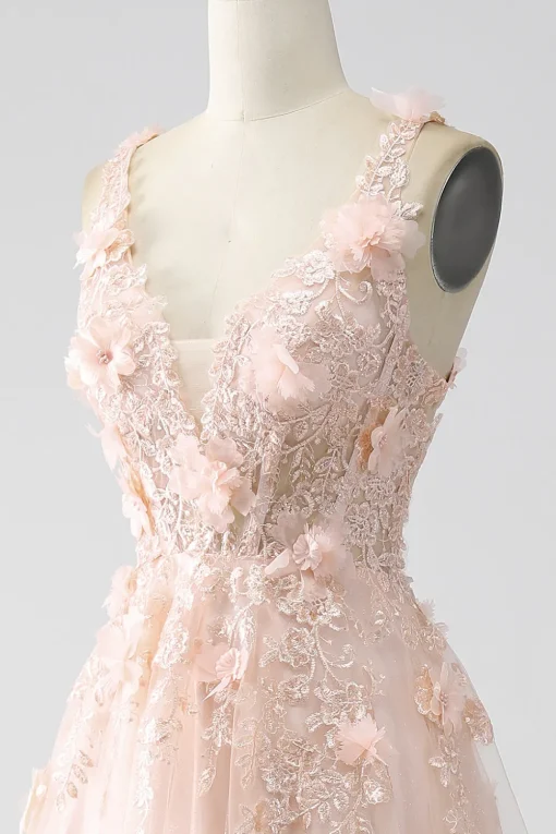 Blush A-Line Spaghetti Straps Long Prom Dress with Appliques