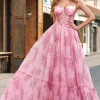 Blush Floral A Line Spaghetti Straps Pleated Corset Prom Dress