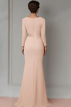Blush Lace Sheath Mother Of The Bride Dress with Long Sleeves