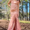 Blush Mermaid Spaghetti Straps Long Prom Dress with Slit