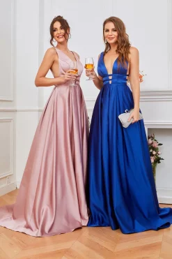 Blush Satin Long Prom Dress
