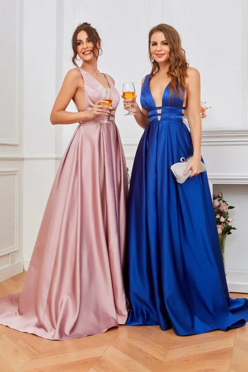 Blush Satin Long Prom Dress