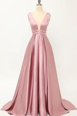 Blush Satin Long Prom Dress