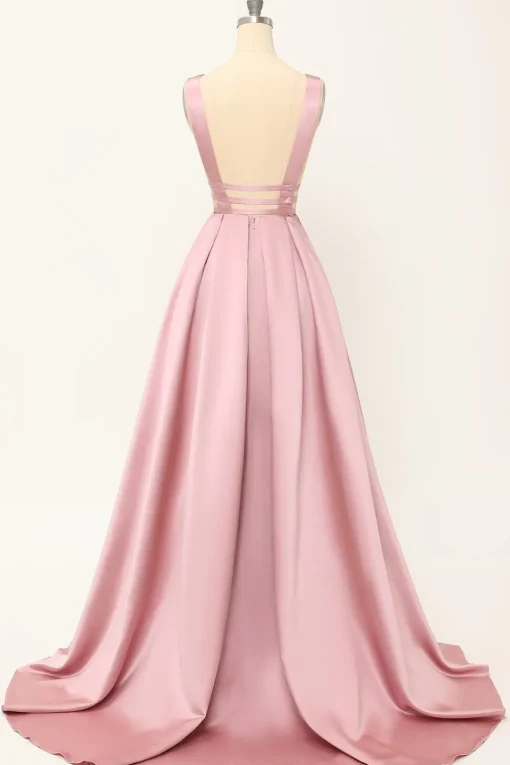Blush Satin Long Prom Dress