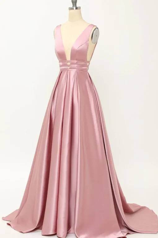 Blush Satin Long Prom Dress