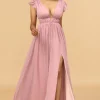 Blush V-Neck Long Chiffon Bridesmaid Dress