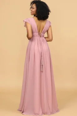 Blush V-Neck Long Chiffon Bridesmaid Dress