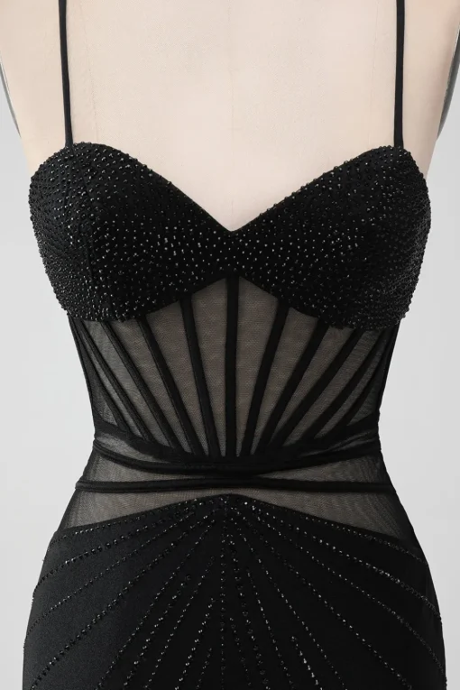 Bodycon Corset Short Black Graduation Dress with Beading