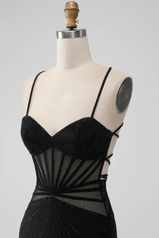 Bodycon Corset Short Black Graduation Dress with Beading