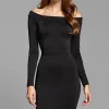 Bodycon Knee Length Long Sleeves Off The Shoulder Black Tie Dress