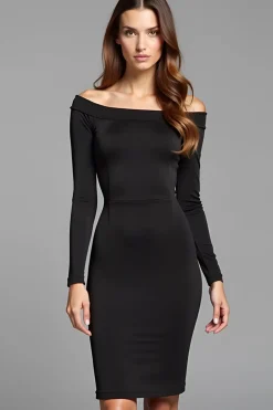 Bodycon Knee Length Long Sleeves Off The Shoulder Black Tie Dress