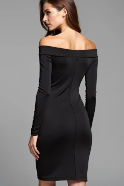 Bodycon Knee Length Long Sleeves Off The Shoulder Black Tie Dress