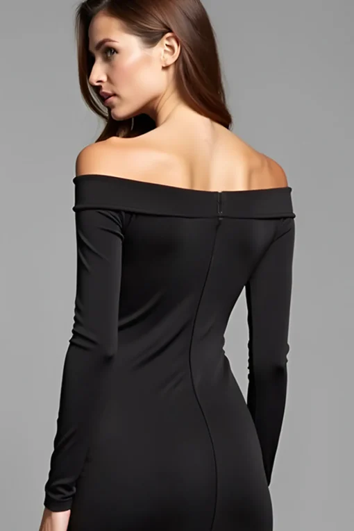 Bodycon Knee Length Long Sleeves Off The Shoulder Black Tie Dress
