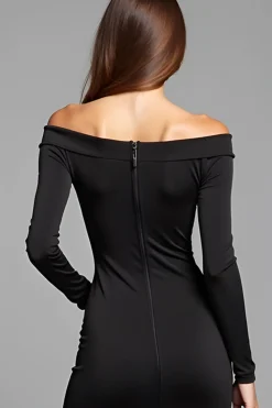 Bodycon Knee Length Long Sleeves Off The Shoulder Black Tie Dress