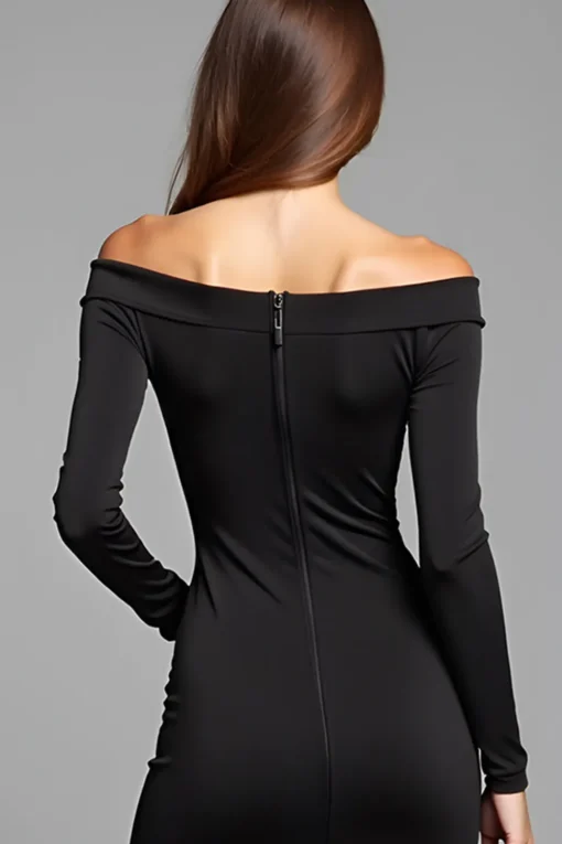 Bodycon Knee Length Long Sleeves Off The Shoulder Black Tie Dress