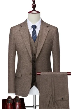 Brown 3 Pieces Men's Suit Slim Fit Groomsmen Suit