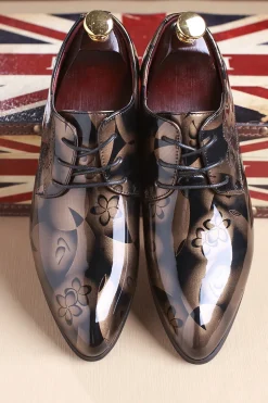 Brown Jacquard Men's Leather Party Shoes