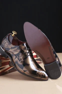 Brown Jacquard Men's Leather Party Shoes