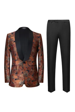 Brown Jacquard Shawl Lapel Men's 2 Pieces Suits