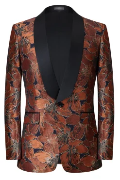 Brown Jacquard Shawl Lapel Men's 2 Pieces Suits