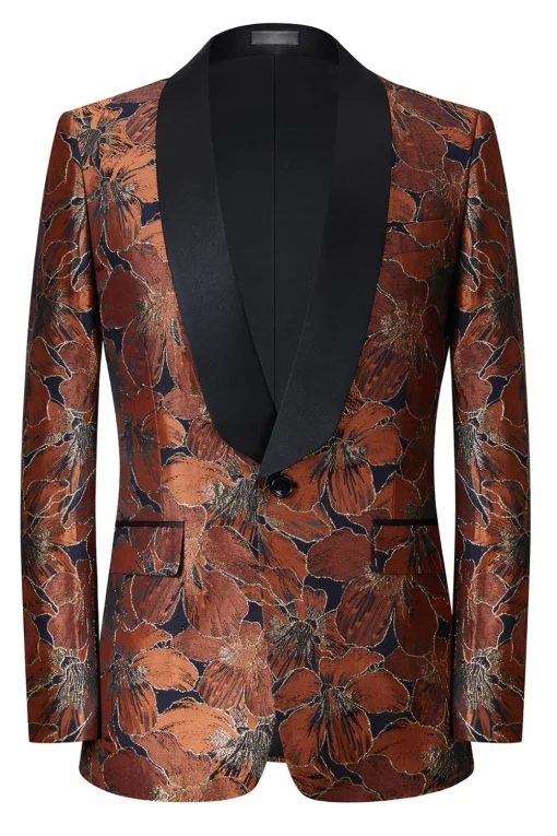 Brown Jacquard Shawl Lapel Men's 2 Pieces Suits