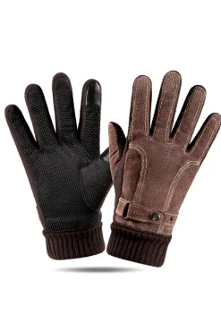 Brown Pigskin Men's Warm Winter Gloves