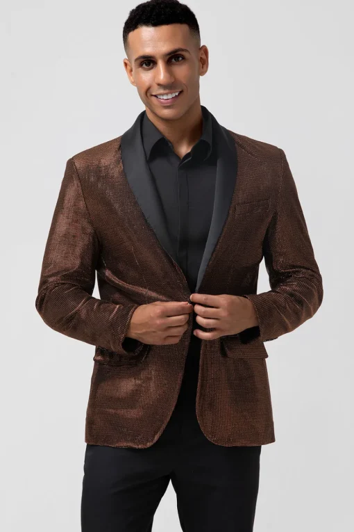 Brown Shawl Lapel Glitter Men's Blazer