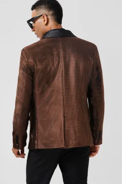 Brown Shawl Lapel Glitter Men's Blazer
