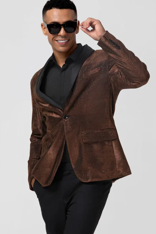 Brown Shawl Lapel Glitter Men's Blazer