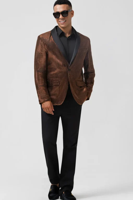 Brown Shawl Lapel Glitter Men's Blazer