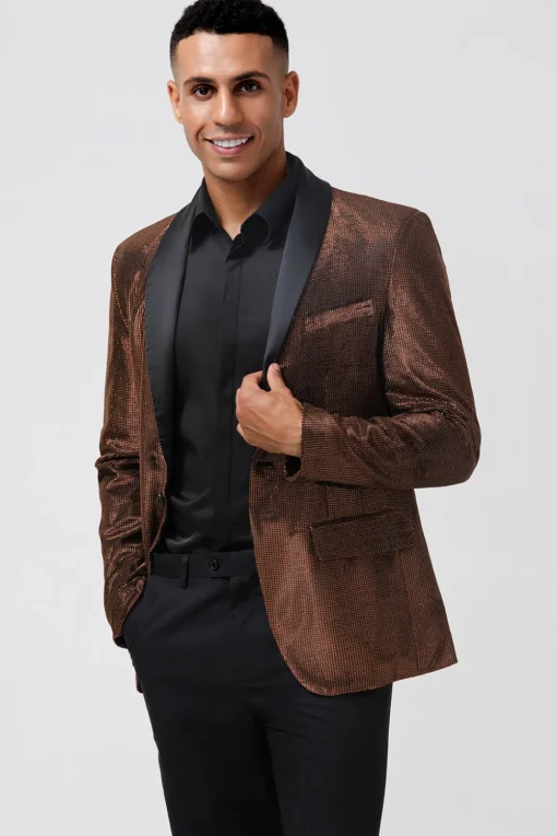 Brown Shawl Lapel Glitter Men's Blazer
