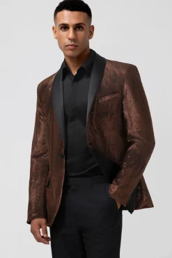 Brown Shawl Lapel Glitter Men's Blazer
