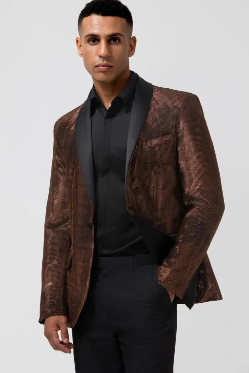 Brown Shawl Lapel Glitter Men's Blazer